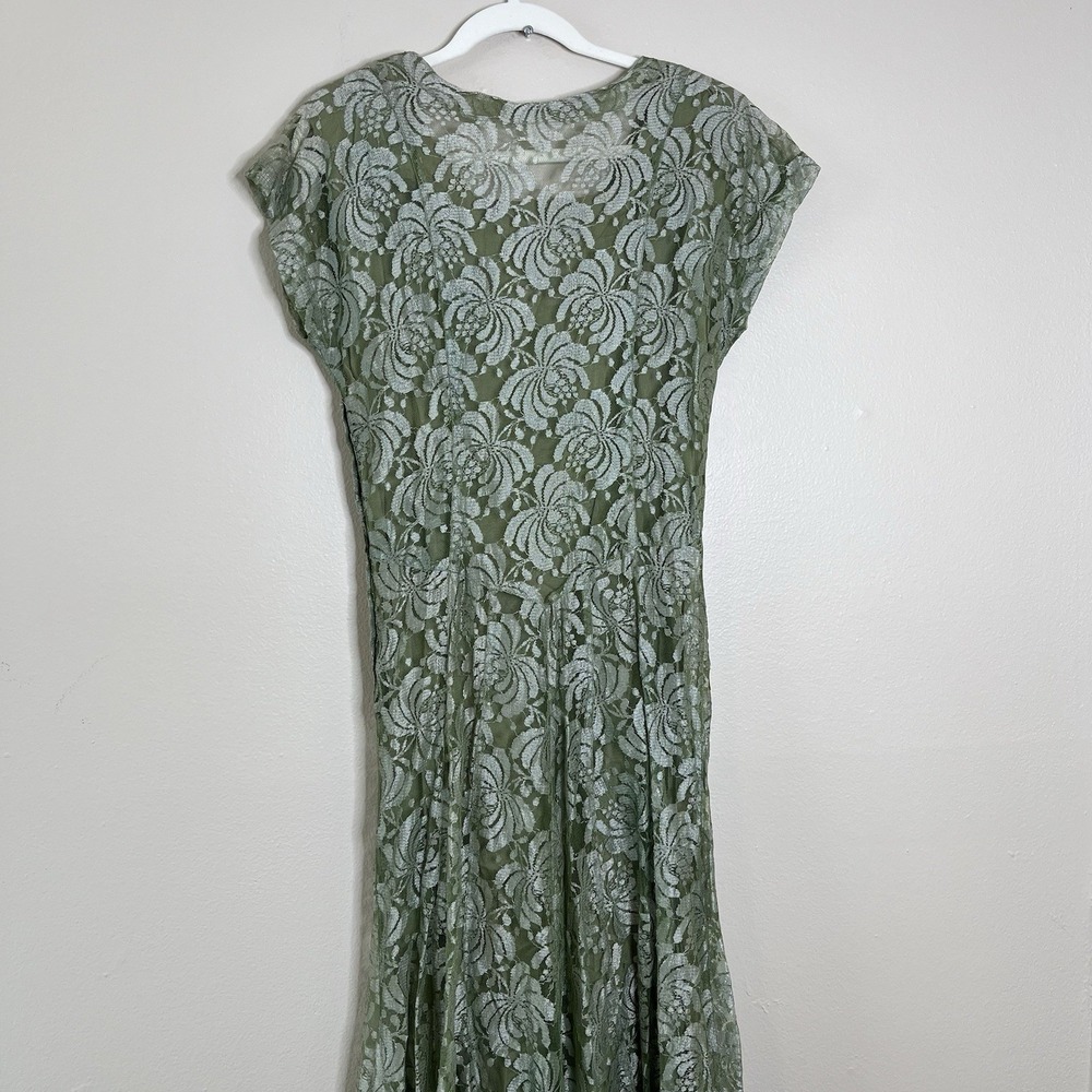 Vintage Dress Lace Drop Waist Beaded 20s Coquette Feminine Long Dairy Garden - Picture 10 of 10
